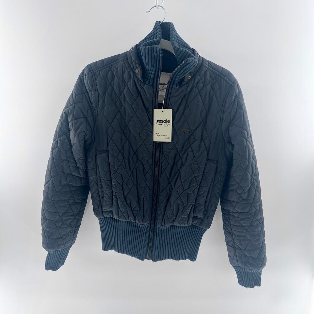 Thomas Burberry Long Sleeve Full Zip Quilted Bomber Jacket Black Women's Small